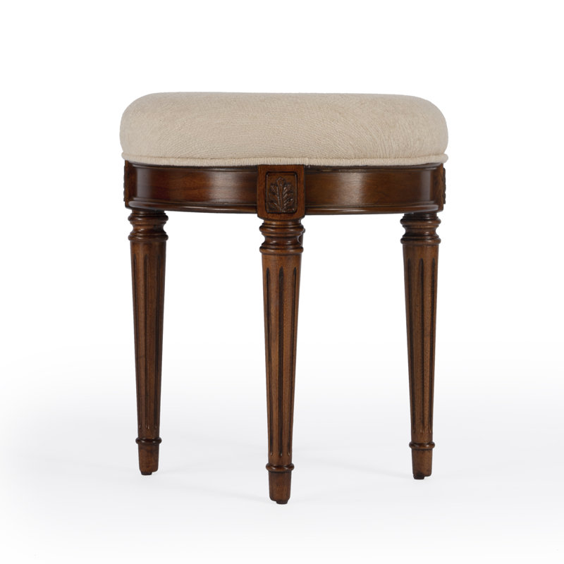 Bernadette Upholstered 18"W Vanity Stool, Olive Ash Burl, Brown/Coffee