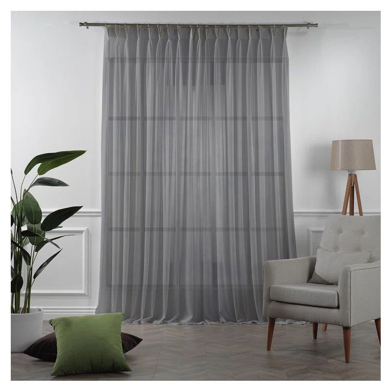 Sheer Single Curtain Panel, Light Grey, 190cm Width x 475cm Drop