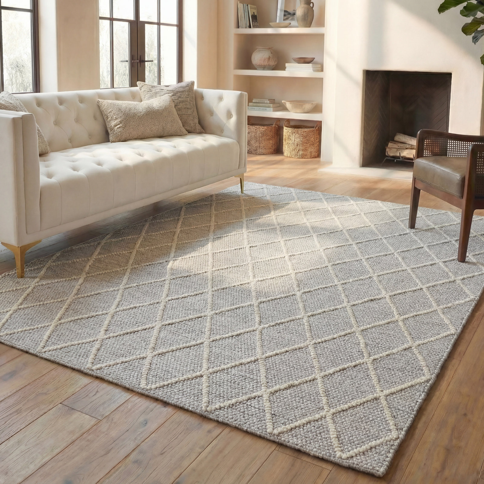 Russo Gray Hand-Woven Geometric Flatweave Rug, Rectangle 8' x 10'
