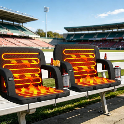 Siège de stade chauffant avec soutien lombaire, coussin de 58 cm de large, 3 niveaux de chaleur, fauteuil de tribune rembourré inclinable avec batterie externe de 20 000 mAh, siège pliable étanche pour événements sportifs et de plein air