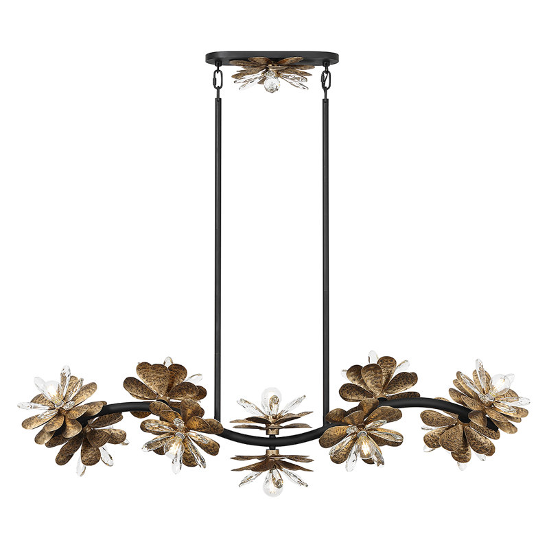 Delphine Black and Gold 10-Light Crystal Linear Chandelier