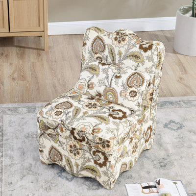 Chaise de salle à manger en matériau, brun élégant, accent floral - sans siège en flanelle, ornement gracieux, peu encombrant