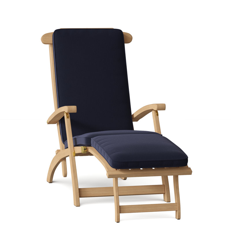 Steamer Outdoor Teak Chaise Lounge, Canvas Navy Sunbrella® Canvas