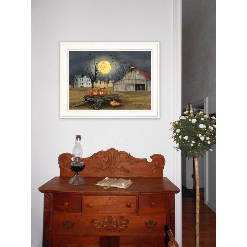 «Spooky Harvest Moon», art mural encadré pour le salon et la maison par Billy Jacobs, Cadre blanc