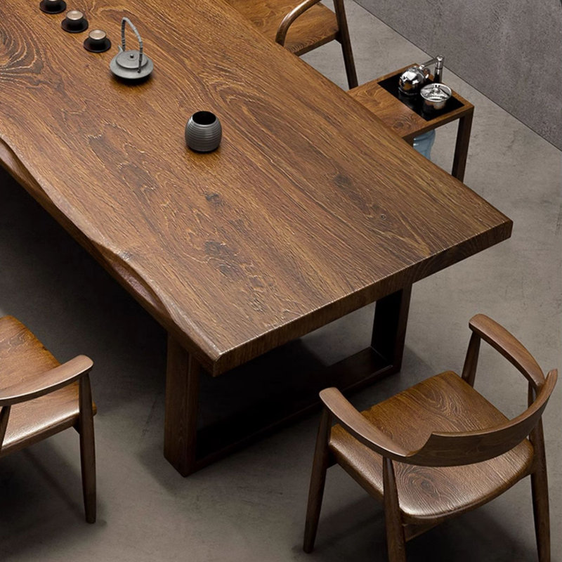 Tan Rectangular Solid Wood  Dining Table, 29.53"H x 102.36"L x 39.37"W