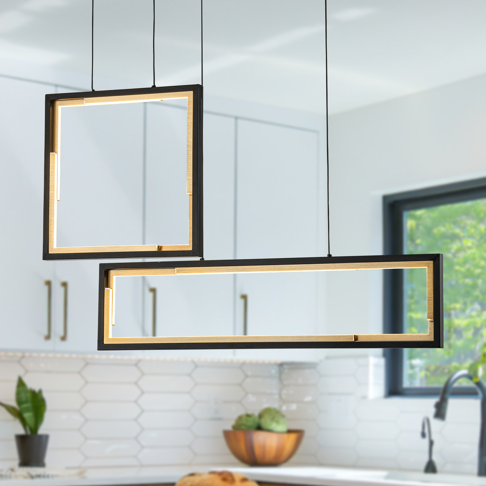 Rectangular Embossed Light Wrought Studio Modern Square & Rectangle Frame Led Pendant Light ...
