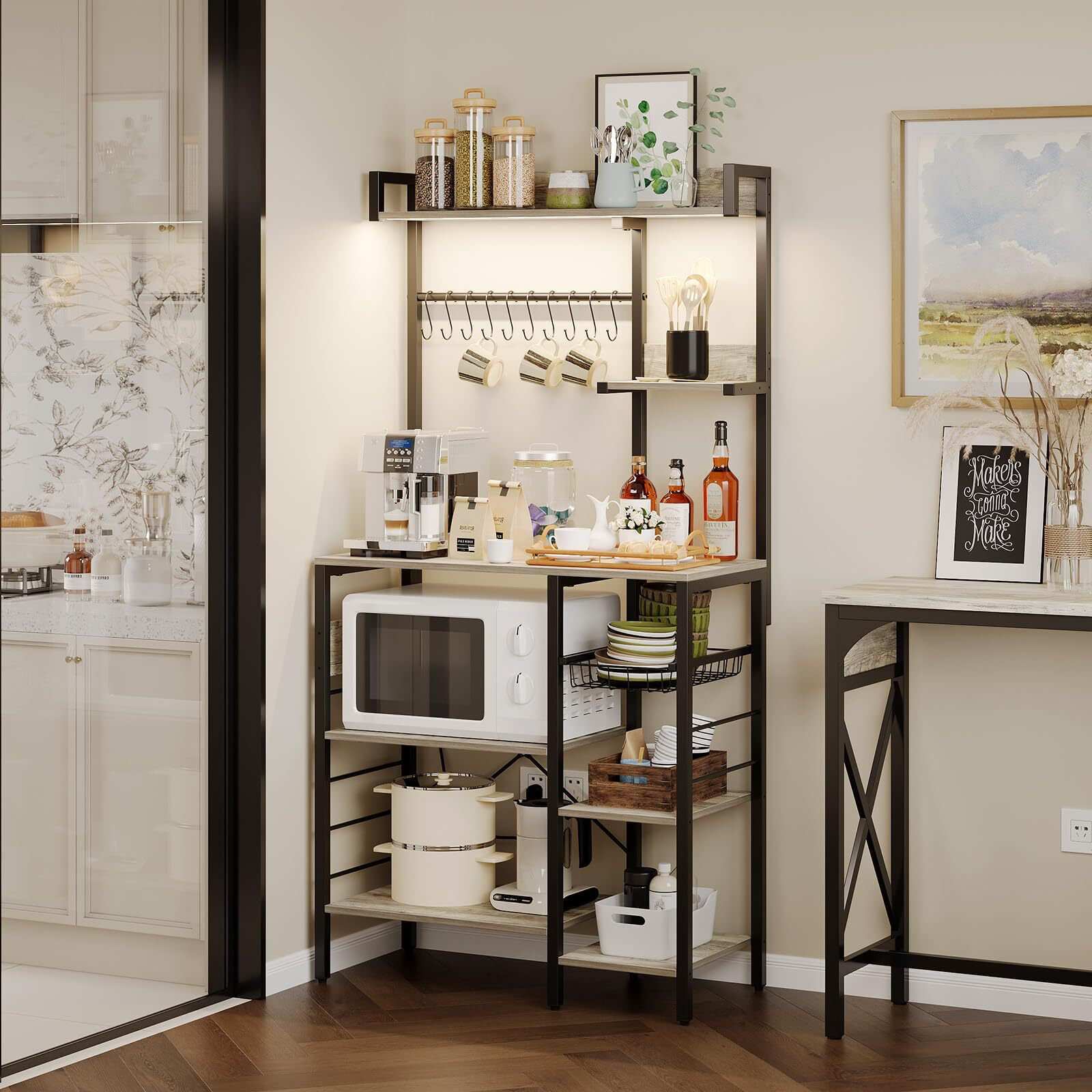 17 Stories Bakers Rack With Power Outlet, Kitchen Bakers Rack Microwave ...