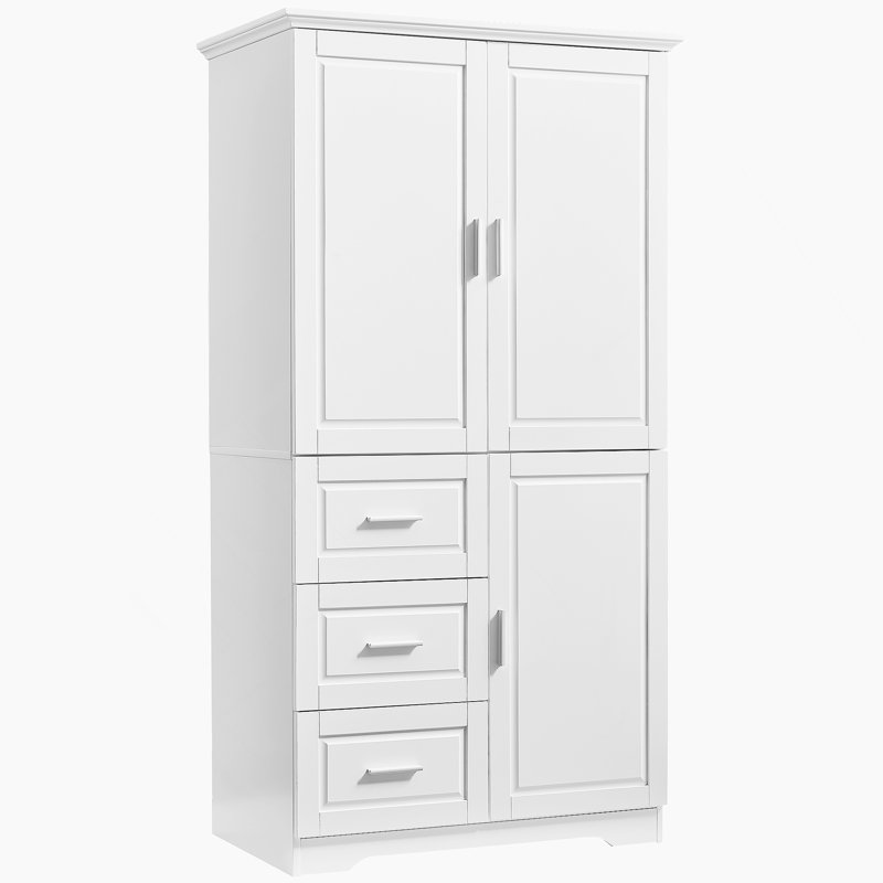 Armoire de rangement haute et large avec portes pour salle de bain / bureau, trois tiroirs