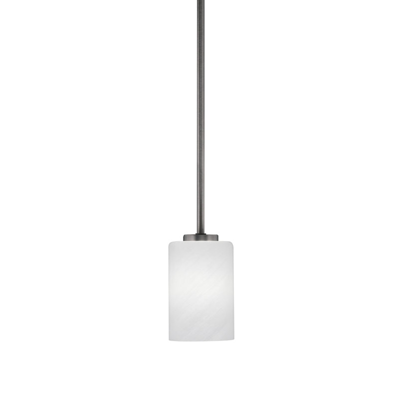 Mini-luminaire suspendu Dayberry avec verre de 4 po, Gris graphite, Verre marbré blanc, H 6,5 po x l 4 po