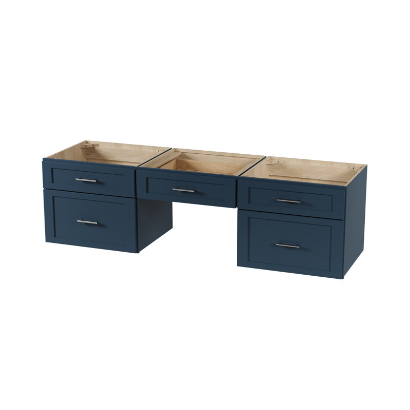 Meuble-lavabo double mural flottant avec bureau 72 po Disar, Bleu