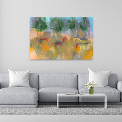 Arbre, pêche, or, paysage abstrait contemporain, art mural
