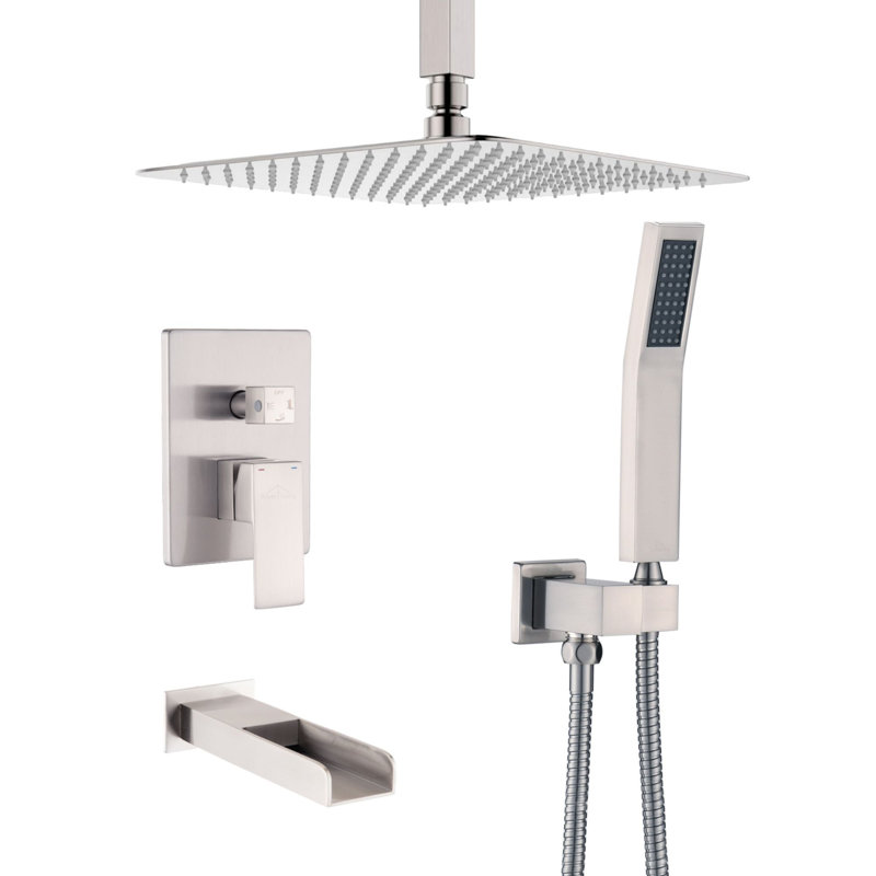 Brushed Nickel Wall Mounted Rain Shower System with Handheld