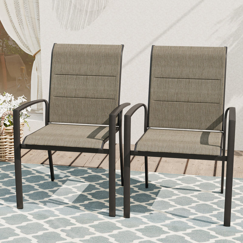 Loann Premium All-Weather Wicker Outdoor Stacking Dining Armchair, Brown/Black
