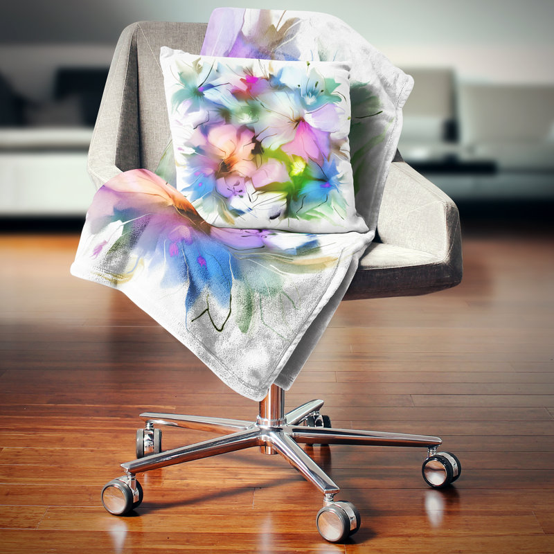 Watercolor Floral Bouquet - Coussin imprimé floral, 16 po x 1 po, Coussin décoratif