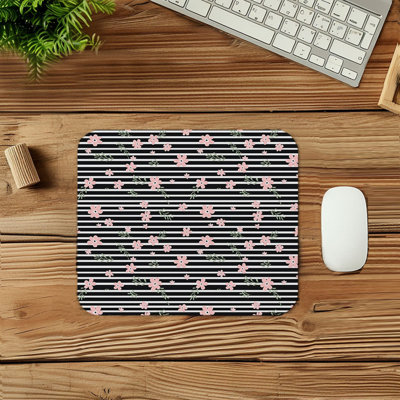 Floral Flowers and Stripes III Flowers Glam & Gaming Cute Office Laptop Desk Pad Gift Mat Square Rectangle Non-Slip Mousepad