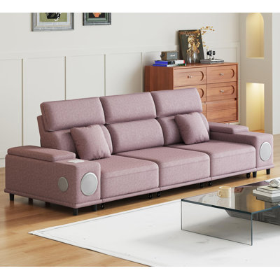 Canapé inclinable électrique à 3 places avec haut-parleurs Bluetooth, recharge sans fil, ports USB et rangement double pour les salons modernes.
