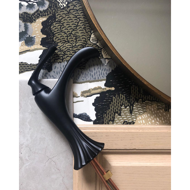 Robinet de salle de bain monotrou avec drain Rhen, Noir mat