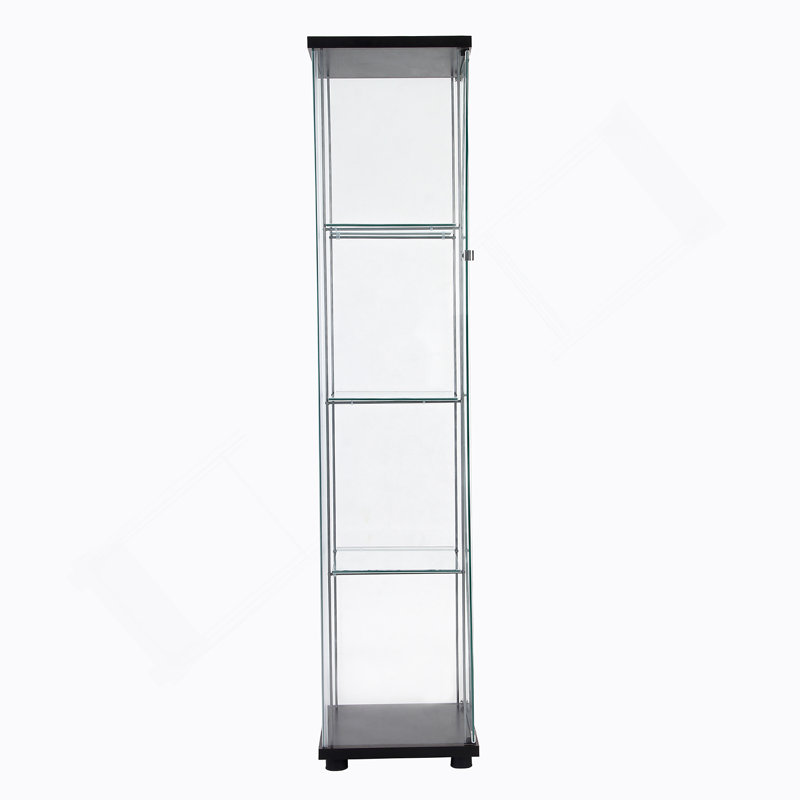 Vitrine à une porte en verre avec quatre tablettes, Noir