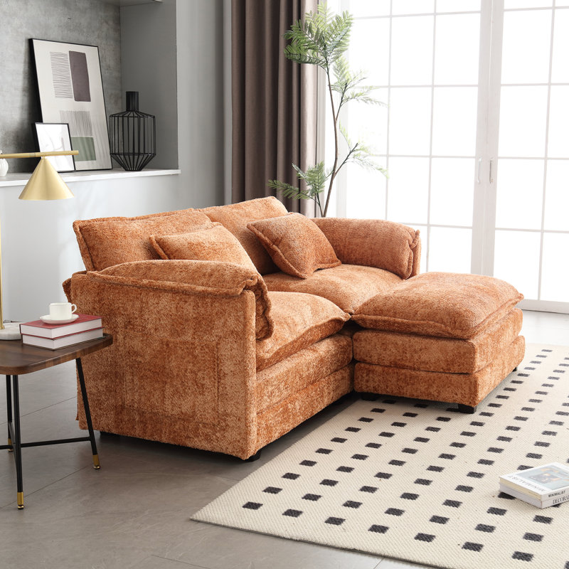 Chenille orange double avec sacs latéraux amovibles pour accoudoirs, repose-pieds et rembourrage en mousse haute densité, siège surdimensionné à 2 sièges de 76,77 x 29,53 x 31,10 pouces, poids de 500 lb d'éponge