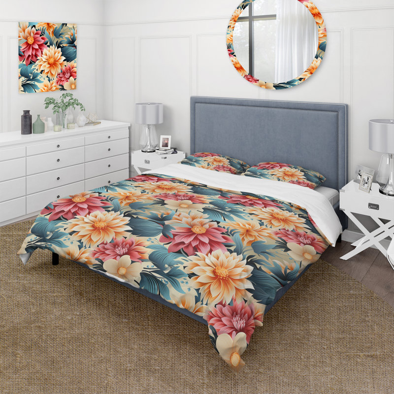 Literie de mélodie rétro kaléidoscope floral, Housse de couette pour très grand lit et 2 très
