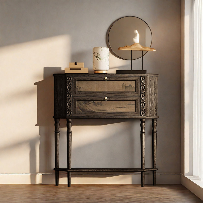 Armoire de rangement à deux tiroirs en bois de frêne massif