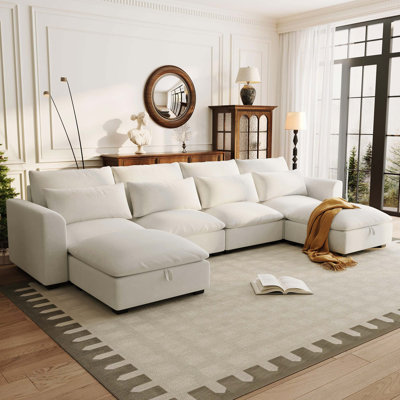 U-Shaped Freely Transformable Modular Corner Sofa With Two Ottomans, Suitable For Living Rooms, Studies & Home Theaters