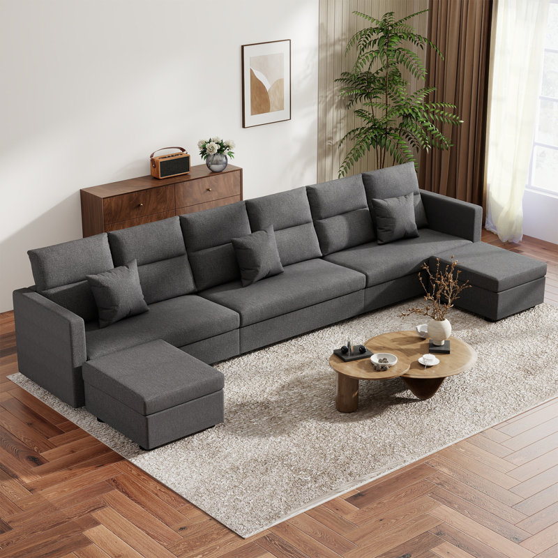 153" Oversized U Shaped Sectional Sofa, Comfy Couch Deep Sectional Sofa With Ottomans For Living Room