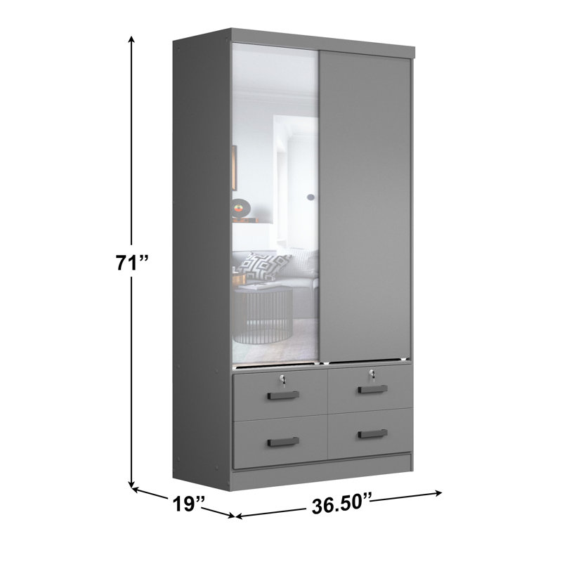 Armoire à 4 tiroirs avec miroir K tiroir, Gris foncé