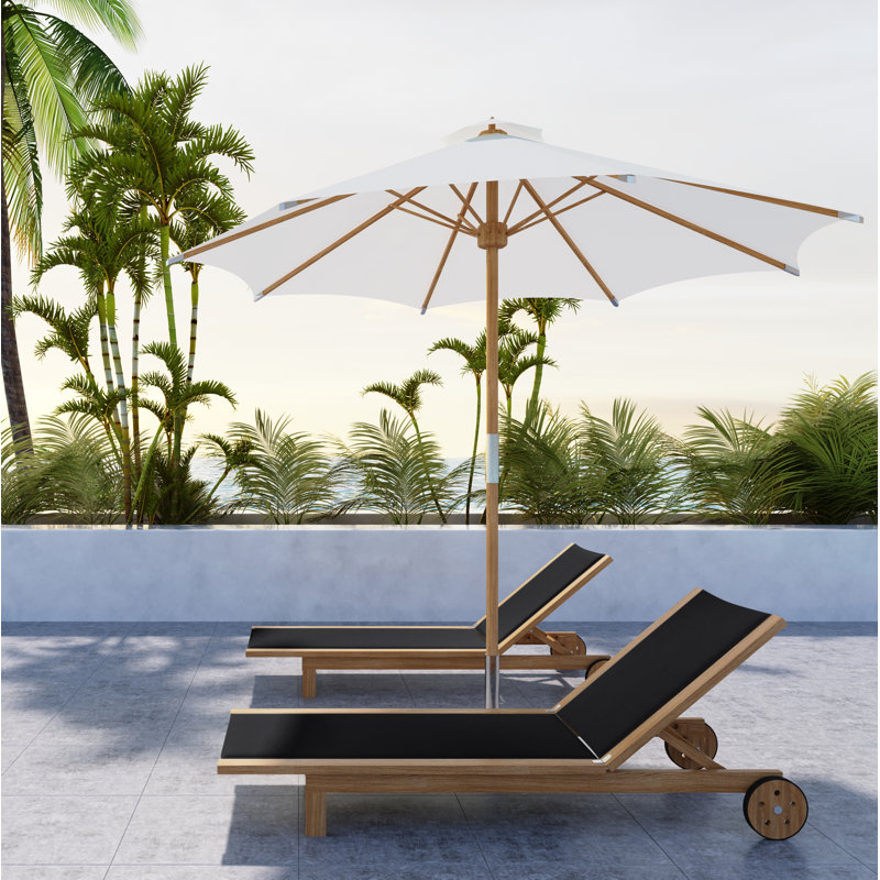 Elie Teak Outdoor Reclining Sun Lounger with Rear Wheels, Black