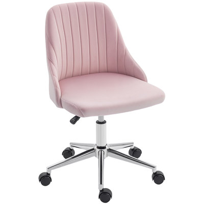 Velvet Mid-Back Armless Computer Office Task Chair Seat, Pink