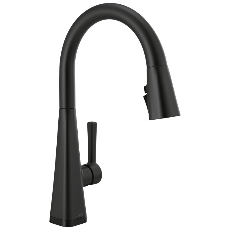 Robinet de cuisine noir mat Lenta avec douchette rétractable, robinet d'évier de cuisine à un trou moderne, poignée simple, noir mat