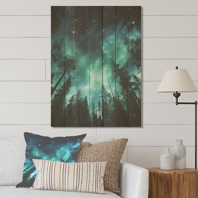 Northern Light Pine Tree Forest - Tree Pine On Wood Print