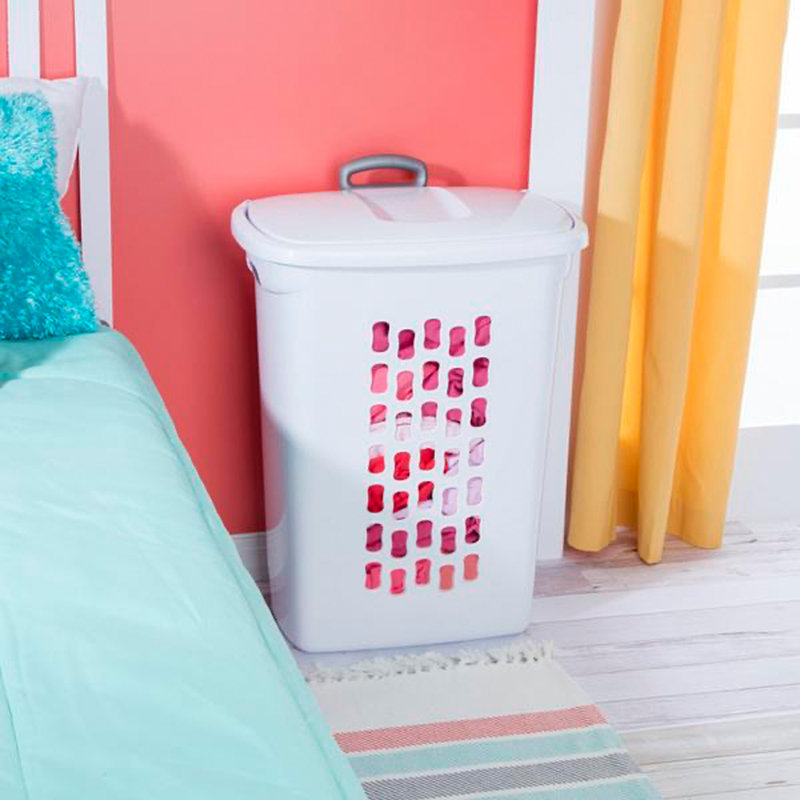 Sterilite White Laundry Hamper With Lift-Top, Wheels, And Pull Handle