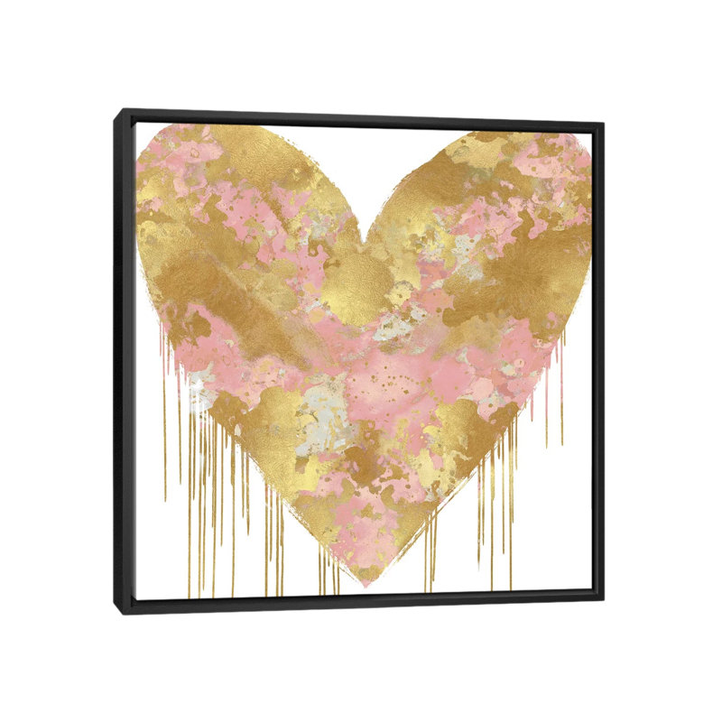 «Big Hearted Pink and Gold» par Lindsay Rodgers - impression d'art graphique, H 26 po x l 26 po x P 1,5 po, Pas de tapis