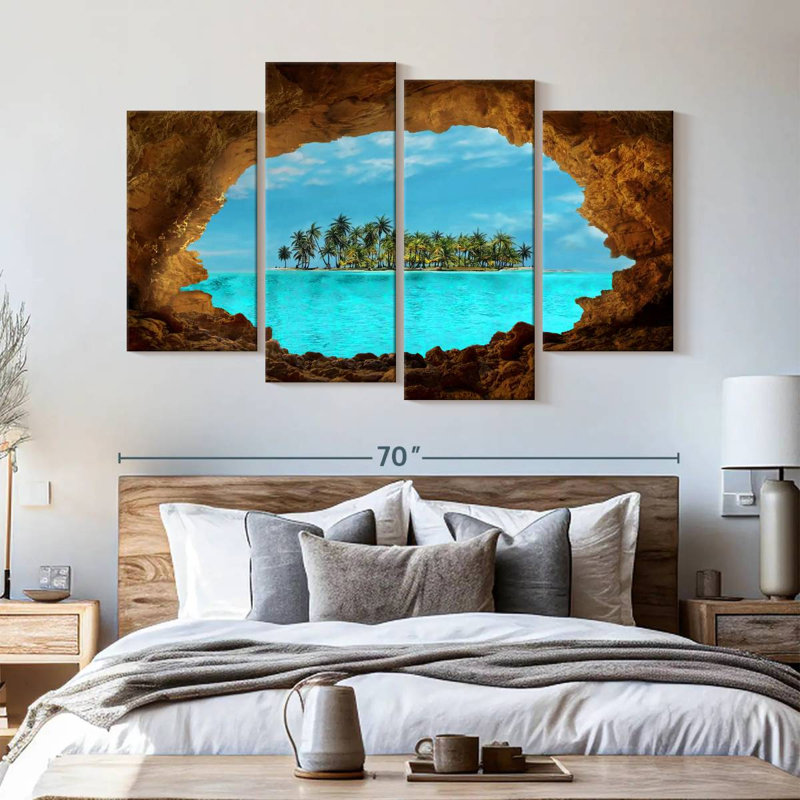 «Secret Island» sur toile, ensemble de 4 pièces, H 68 po x l 42 po x P 1,25 po