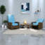 Fauteuils inclinables confortables bleu ciel, rotin en acier, patio extérieur