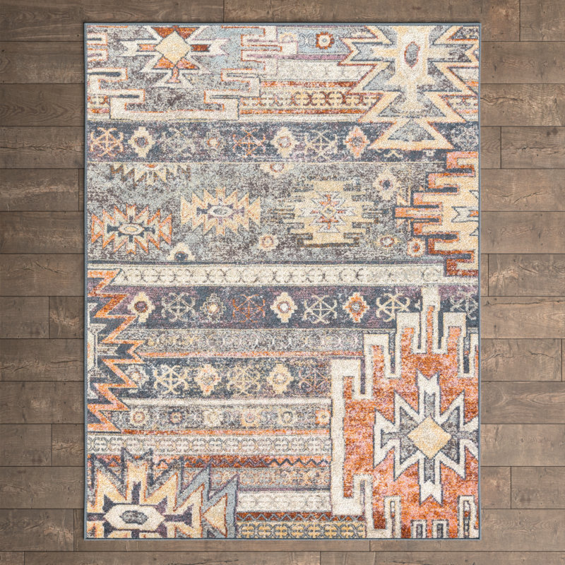 Jamieson Machine Woven Blue/Orange Area Rug, Rectangle 7'10" x 10'3"