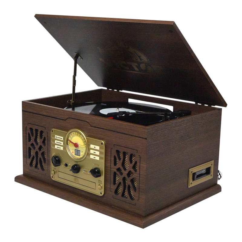 Centre musical 7-en-1 avec tourne-disque Bluetooth et vinyle, Espresso