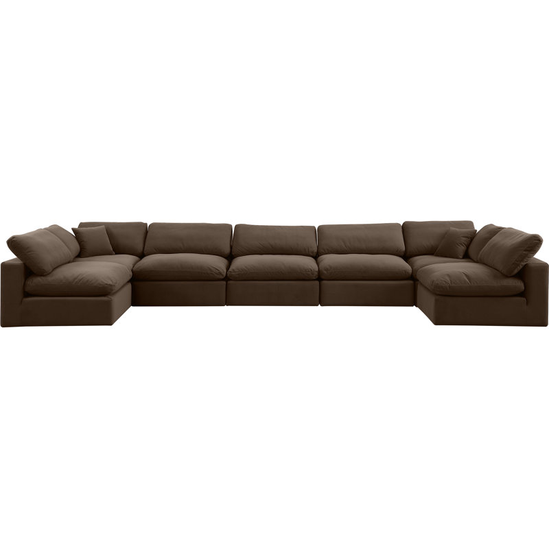 Ivanne Velvet U-Shaped Sectional Reversible, Brown Velvet