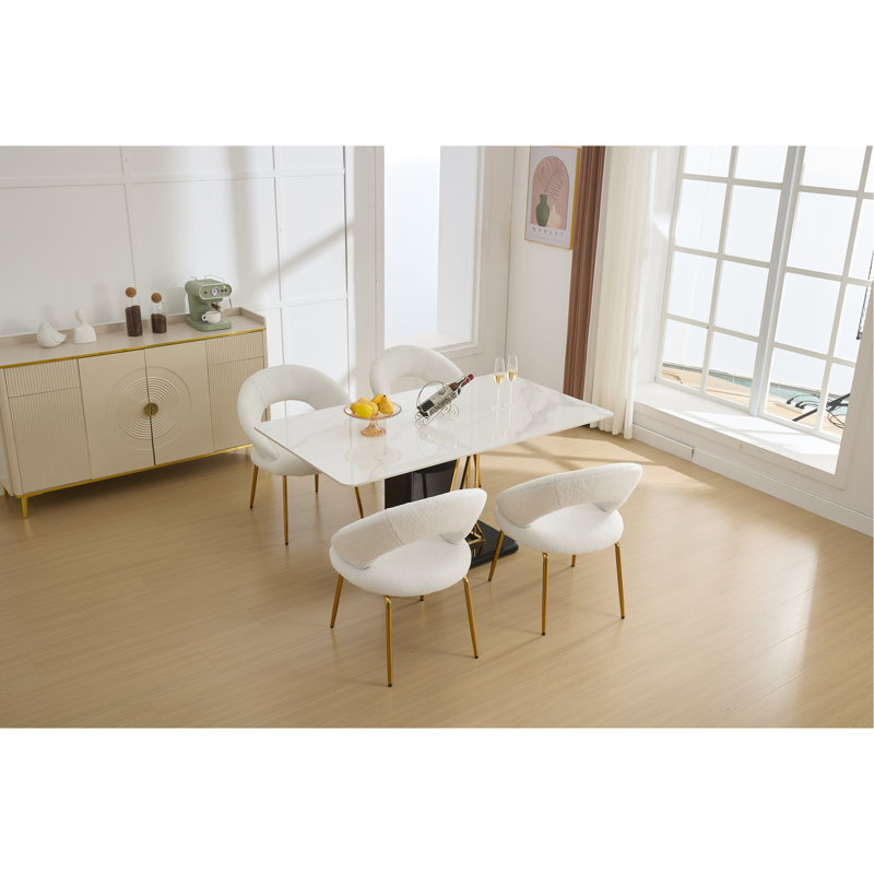 Meshea Dining Chair with Sleek Metal Legs, White Teddy, 1