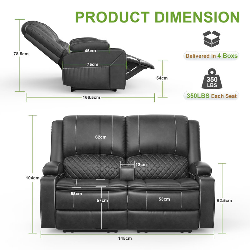 2 Seater Loveseat, PU, Dark Gray