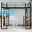 Lit en fer noir avec escalier des deux côtés pour chambre à coucher simple, avec un design peu encombrant et un cadre à assemblage rapide.-796265992