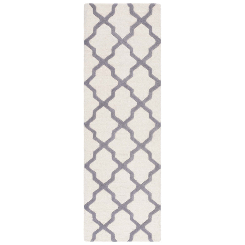 Cannen Hand Tufted Wool Geometric Rug, Runner 2'6" x 6', Ivory/Silver