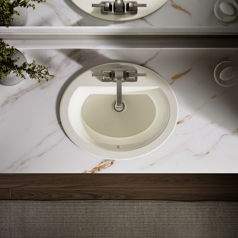 Bryant Ceramic Oval Drop-In Bathroom Sink with Overflow, 4'' Centers, Biscuit
