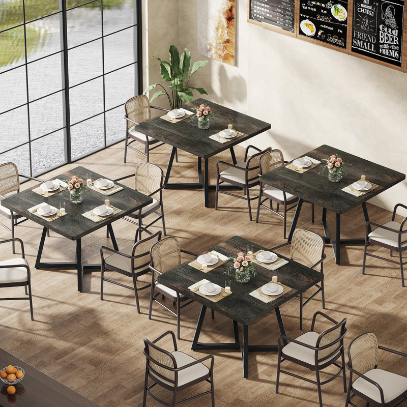 Square Dining Table, 31.5" Industrial Dinner Table, Black, Vintage  Black