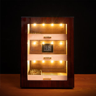 Woodronic LED Lighted Cigar Humidor Cabinet for 150 Cigars, Digital Hygrometer, Spanish Cedar Lining