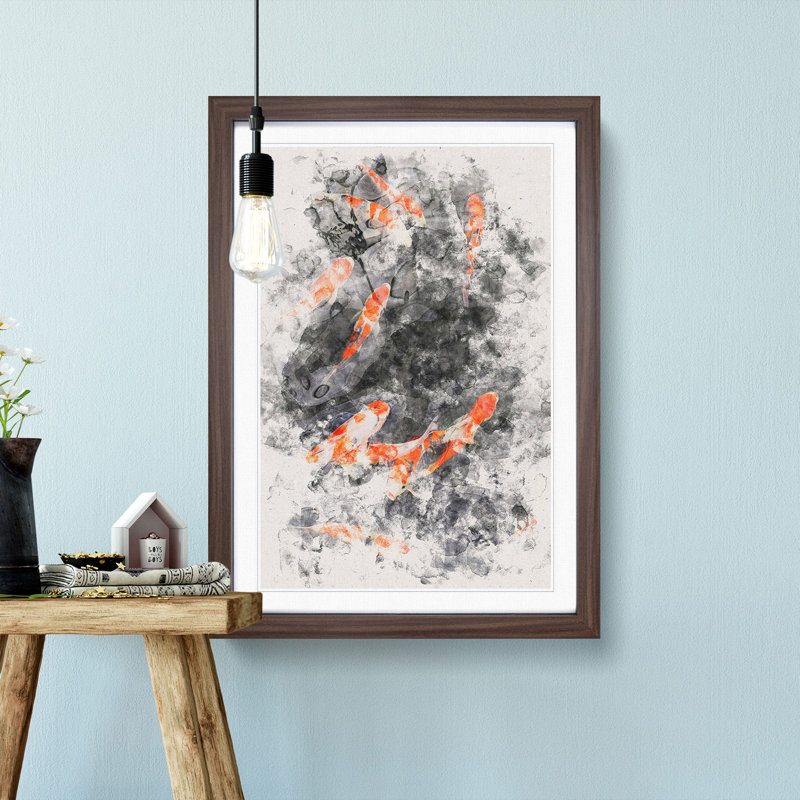 Carp and Koi Fish - Picture Frame Painting Print, 33cm H x 24cm W x 2cm D, Walnut Framed