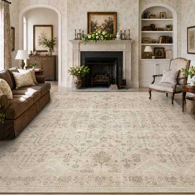 Traditional Distressed Medallion Washable Non-Slip Area Rug