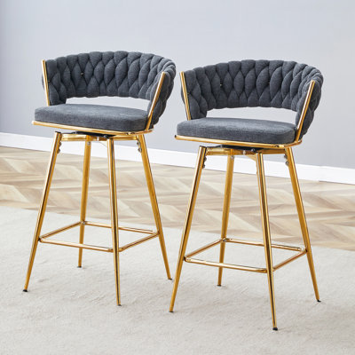 2-Piece Rotating Swivel Chair With Cotton And Linen Seat, Metal Legs, Rust-Proof And Wear-Resistant