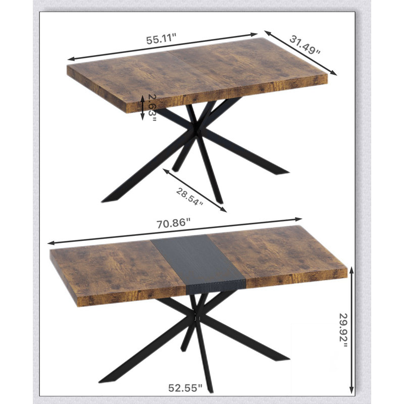 Table de salle à manger Retro, H 29,92 po x L 70,86 po x l 31,49 po, Brun